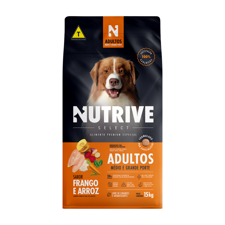 Ração Nutrive Select Cães Adultos Raças Médias e Grandes Frango e Arroz 15kg